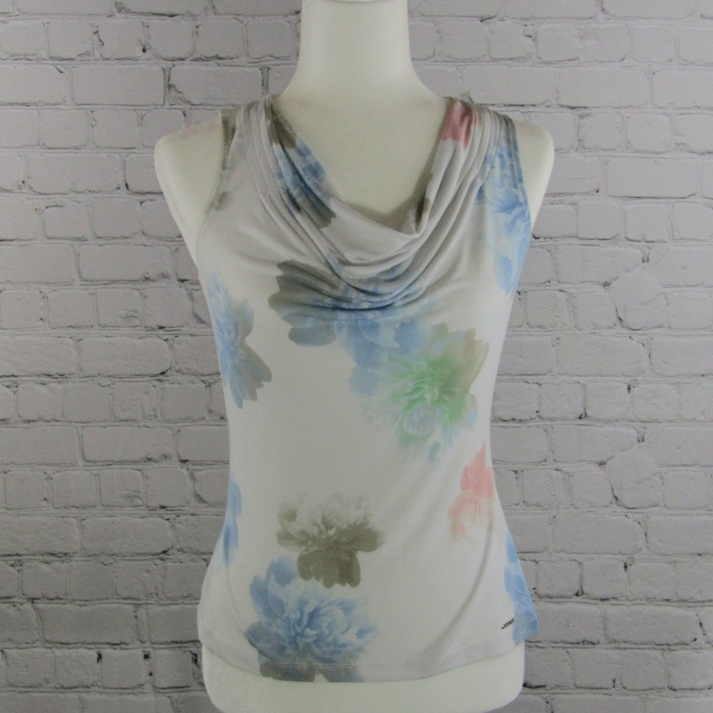 Calvin Klein Cowl Neck Floral Blouse XS Beautiful Sleeveless Spring & Summer Top